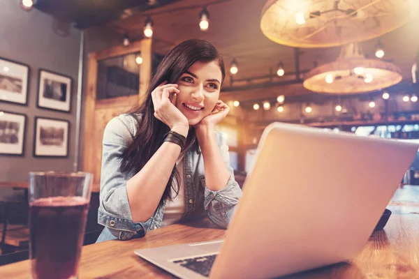 Delighted female having telephone call — Stock Photo, Image