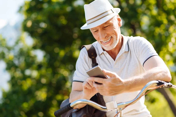 Positive retirement having video conversation — Stock Photo, Image