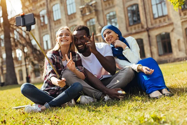 Inspired dynamic young people having amazing time together — Stock Photo, Image