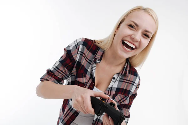 Beautiful blonde expressing positivity while posing — Stock Photo, Image