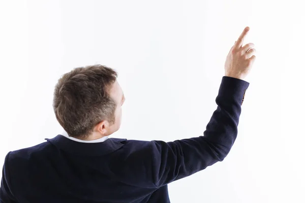 Curious elegant gentleman pointing his finger up — Stock Photo, Image