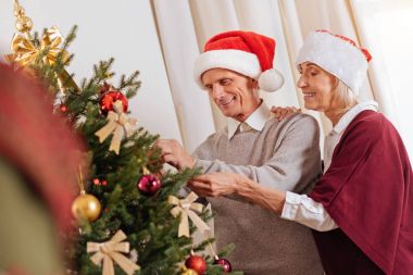 Mutlu yaşlı kadın kocası kucaklayan