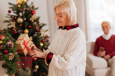 Özenli kadın kişi hediye kutusu gizleme