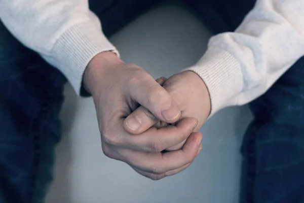 Close up of male hands that being together — Stock Photo, Image