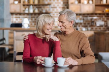 Yaşlı adam güzel yaşlı karısı sarılma sevgi dolu