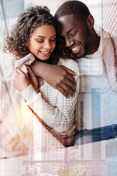 Waist up of young cute couple hugging each other — Stock Photo, Image
