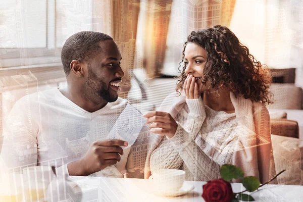 Adorable couple planning future vacation — Stock Photo, Image