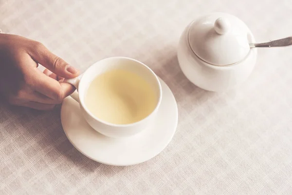 Flat lay photo of tea cup standing on the table — Stock Photo, Image