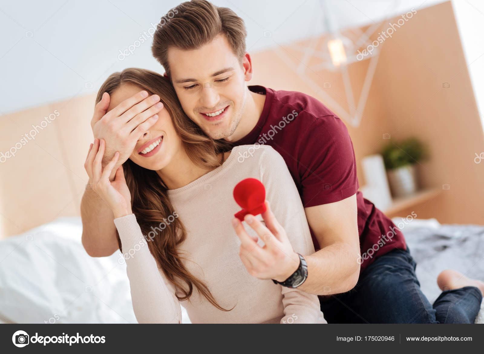 Romantic gentleman surprising his girlfriend with proposal Stock ...