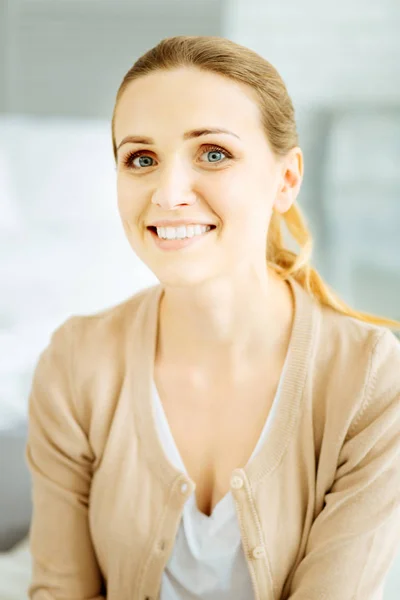 Nice young woman looking extremely happy — Stock Photo, Image