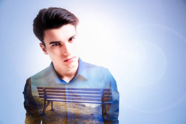 Üzgün melankolik adam bir Bank hayal