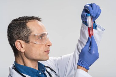 Erkek laboratorian eğitim kan örneği konsantre