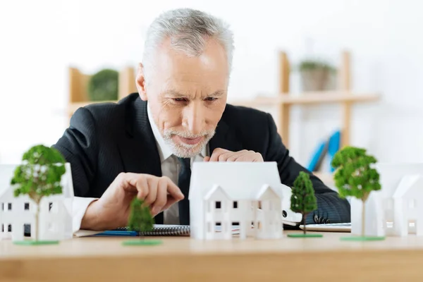 Begeisterter Immobilienmakler plant den nächsten Schritt beim Verkauf eines Hauses — Stockfoto