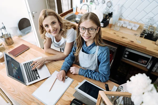 Top view picture of happy females that being at work — Stock Photo, Image