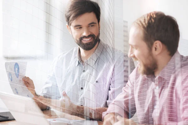 Positive male colleagues working together in the office — Stock Photo, Image