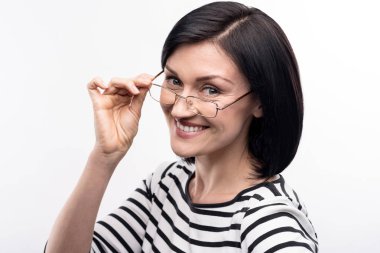 Sevimli kadın gözlük RIM dokunmadan portresi