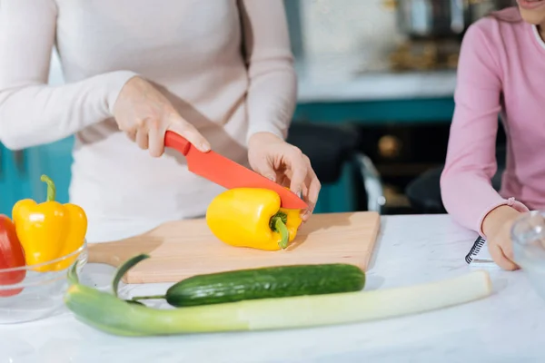 Madre cariñosa preparando la cena para su familia —  Fotos de Stock