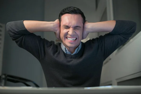 Mad vulnerable man protecting from stress — Stock Photo, Image