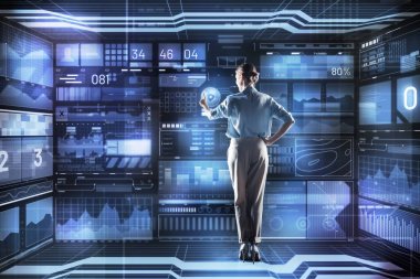 Zeki kadın ile sol elini çalışırken ekranın dokunmadan