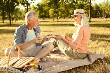 Pozitif güzel çift onların piknik keyfi