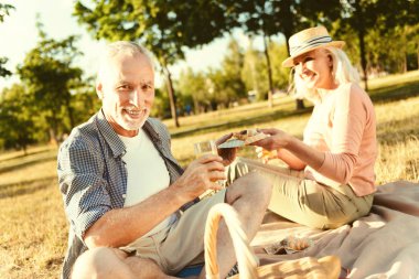 Piknik mutlu yaşlı çift