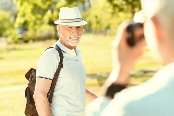 Cheerful delighted man posing for a photo — Stock Photo, Image