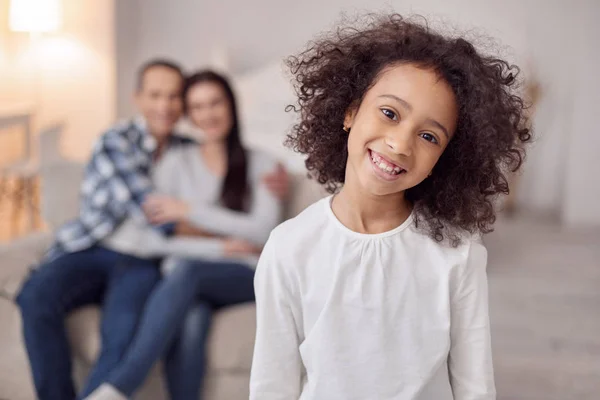 Content girl and her in the background — Stock Photo, Image