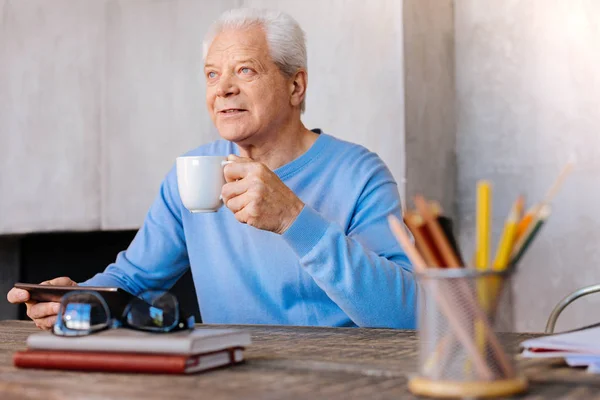 Encantado hombre agradable disfrutando de su té —  Fotos de Stock