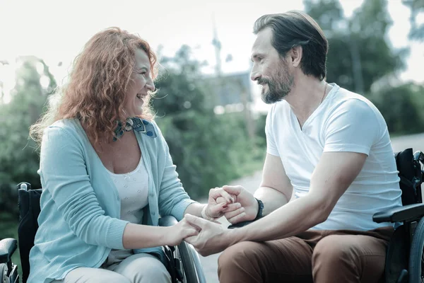 Delighted woman spending time with her couple — Stock Photo, Image