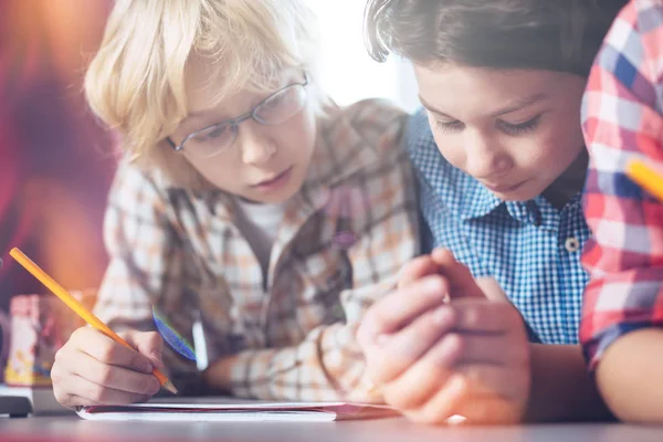 Productive talented students perusing the notes — Stock Photo, Image