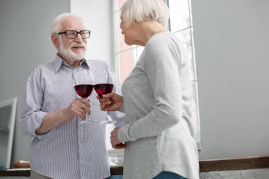 Bir kutlama sahip memnun yaşlı çift