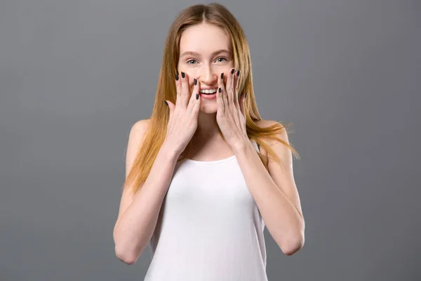 Nice young woman feeling happy — Stock Photo, Image