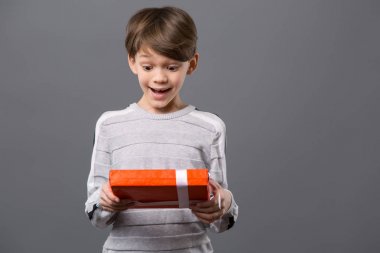 Neşeli heyecanlı çocuk hediye alma