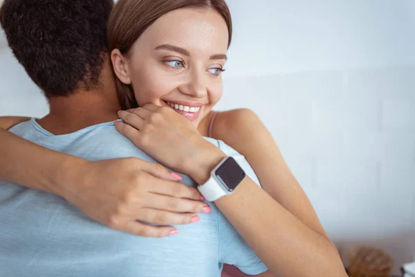 Attractive young female caressing her international friend — Stock Photo, Image