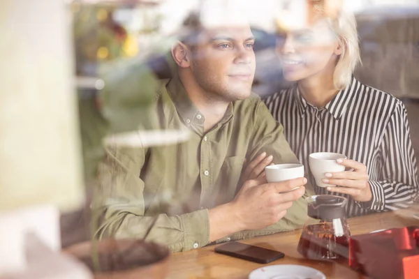 Handsome man being happy spending morning with his girlfriend — Stock Photo, Image