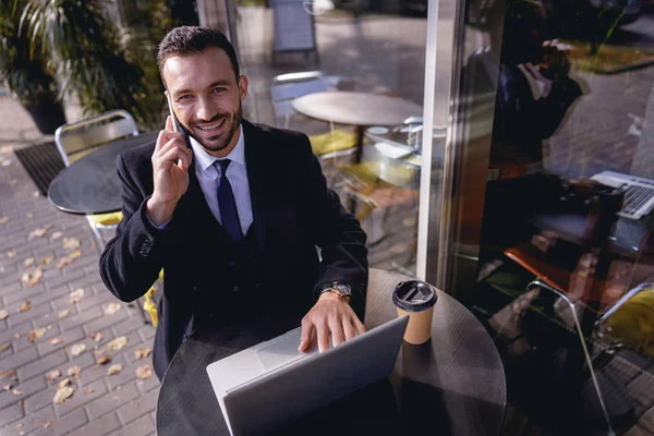 Positive delighted brunette man demonstrating his smile — Stock Photo, Image