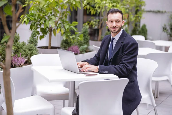 Handsome young male person working with pleasure — Stock Photo, Image