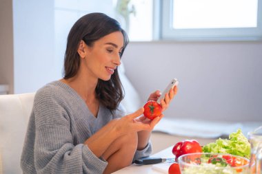 Domatesleri nitrat testi malzemesi fotoğrafıyla kontrol ediyorum.