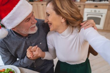 Yaşlı çift Noel 'i evde kutluyor.