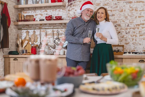 Joyeuses personnes mûres célébrant Noël à la maison — Photo