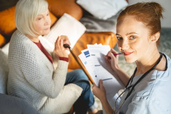 Close up of cute girl that working as doctor — Stock Photo, Image