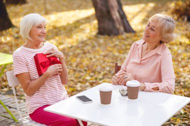 Mutlu bayan parkta doğum gününü kutluyor.