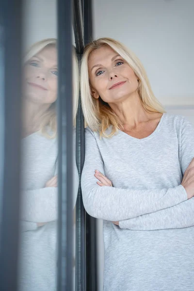 Peaceful lady looking relaxed indoors stock photo — Stock Photo, Image