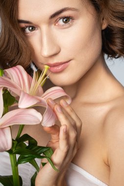 Close up of attractive girl that shooting in studio