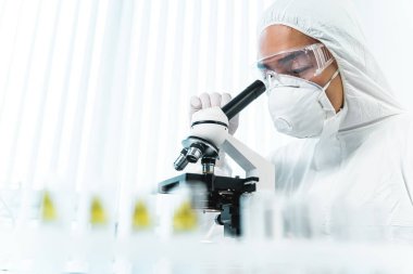 Portrait of competent researcher that watching reagent