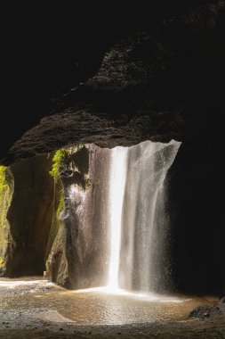 Beautiful view of waterfall that being in cave