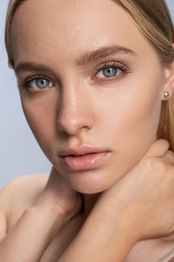 Calm female staring in front of her