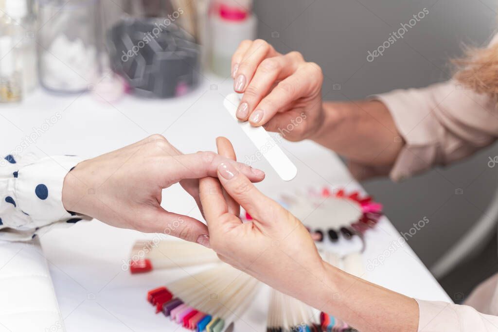 Professional master working with client in salon