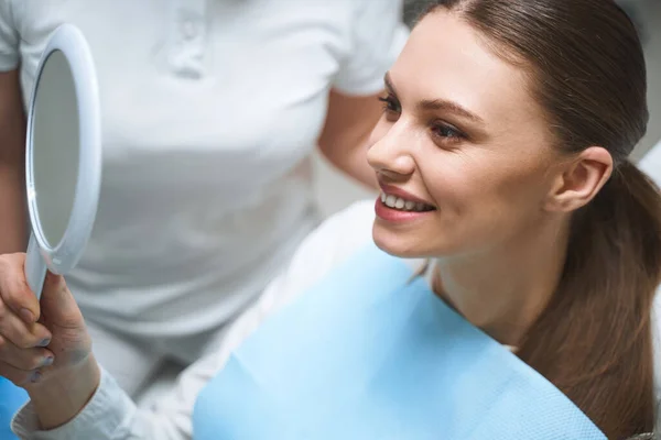 Happy woman after treating teeth stock photo — Stock Photo, Image