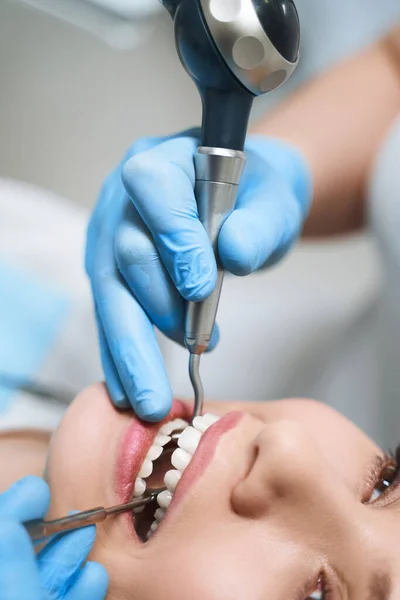 Pretty lady treating root canal stock photo — Stock Photo, Image